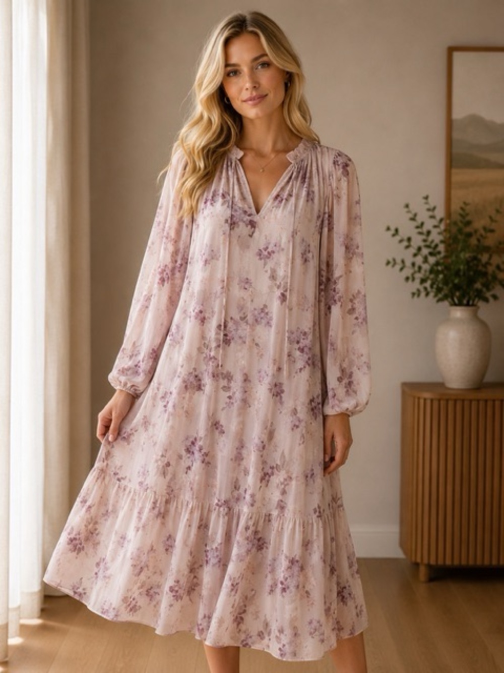 H&M Floral Sheer Maxi Dress in Blush and Lavender